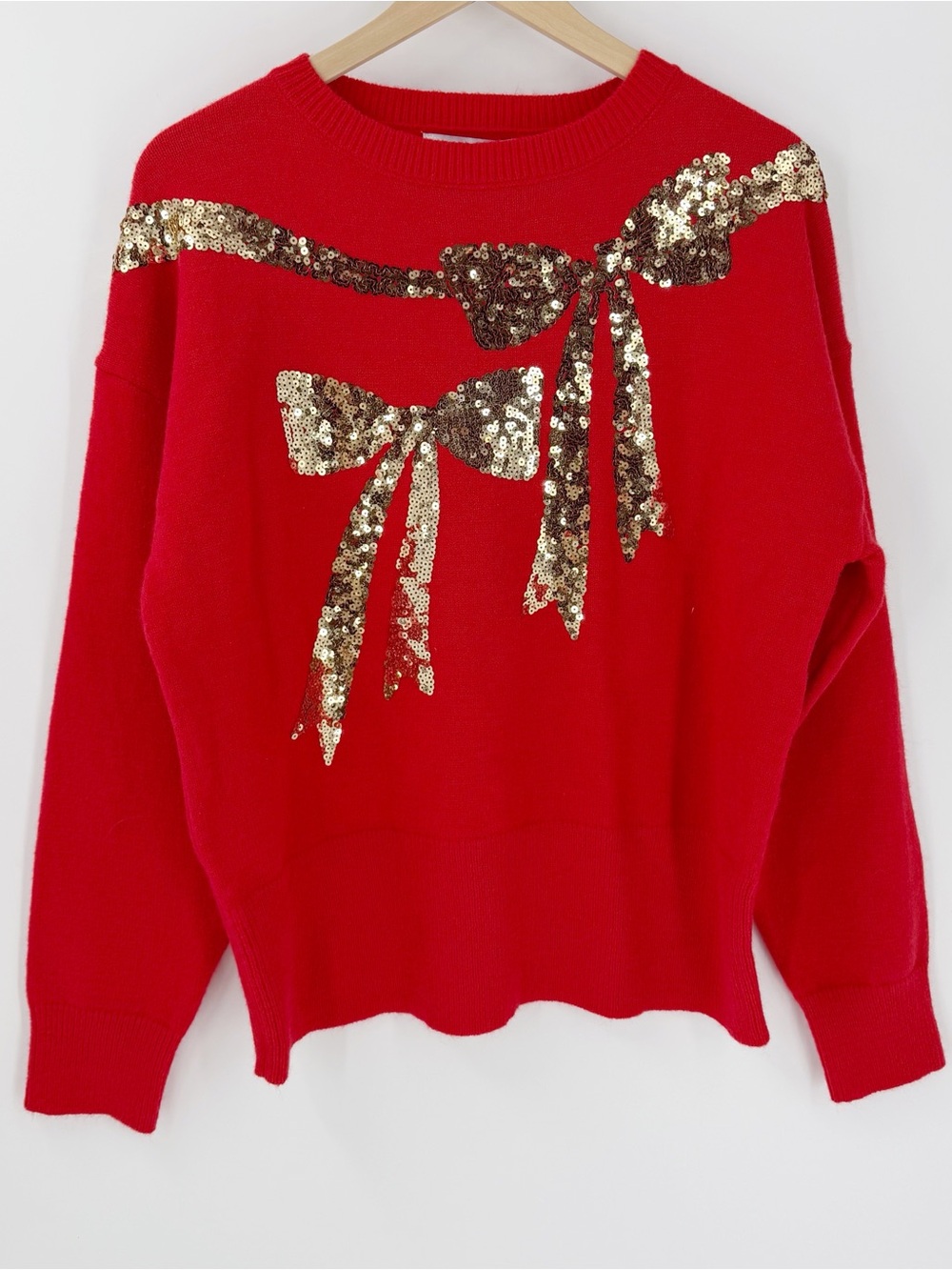 NWT See and Be Seen Holiday Embellished Red Bow Sweater L Christmas Party